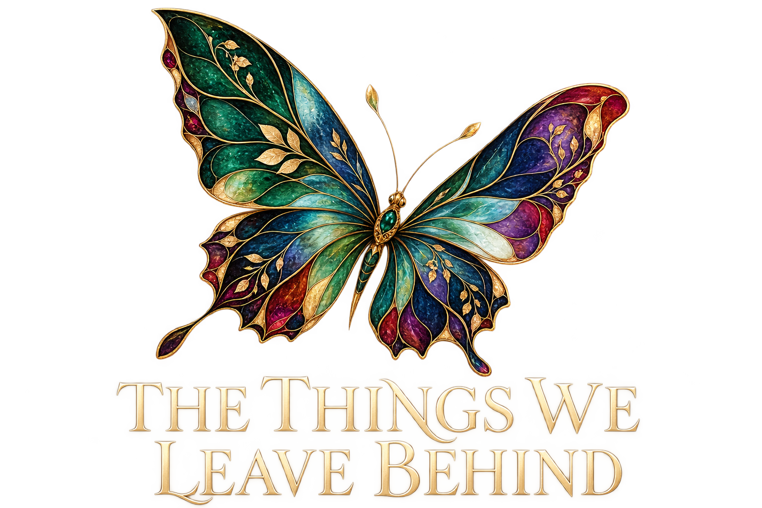 The Things We Leave Behind jewel-tone butterfly logo